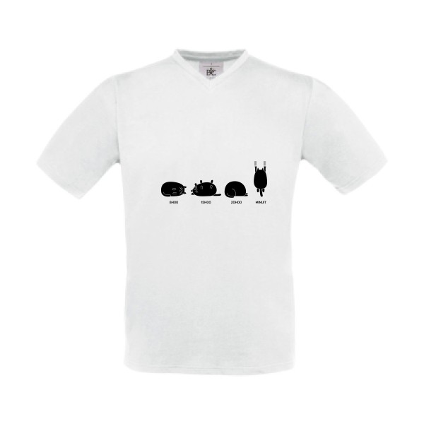 Journée type - T-shirt Col V cocasse pour Homme -modèle B&C - Exact V-Neck - thème chat -