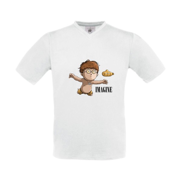 Imagine... - T-shirt Col V humoristique pour Homme -modèle B&C - Exact V-Neck - thème rock et parodie -
