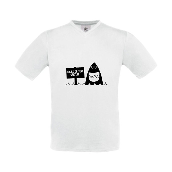 Cours de surf - T-shirt Col V marrant pour Homme -modèle B&C - Exact V-Neck - thème mer et humour -