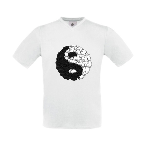 Mouton Yin Yang - Tee shirt humoristique Homme - modèle B&C - Exact V-Neck - thème zen -