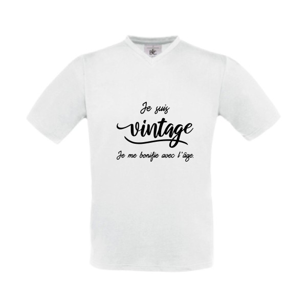 Je suis vintage  -T-shirt Col V vintage Homme -B&C - Exact V-Neck -thème  rétro et vintage - 