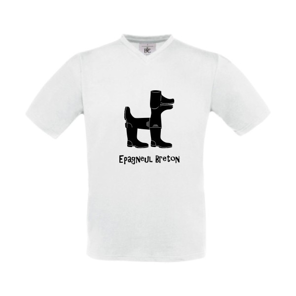 T-shirt Col V Homme original - Epagneul breton - 
