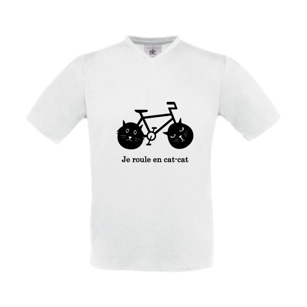 cat-cat bike - T-shirt Col V humour velo - Thème t shirt  et sweat  original pour  Homme -