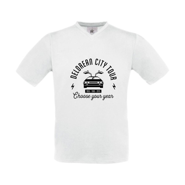 Delorean city tour - T-shirt Col V vintage pour Homme -modèle B&C - Exact V-Neck - thème automobile et cinema -