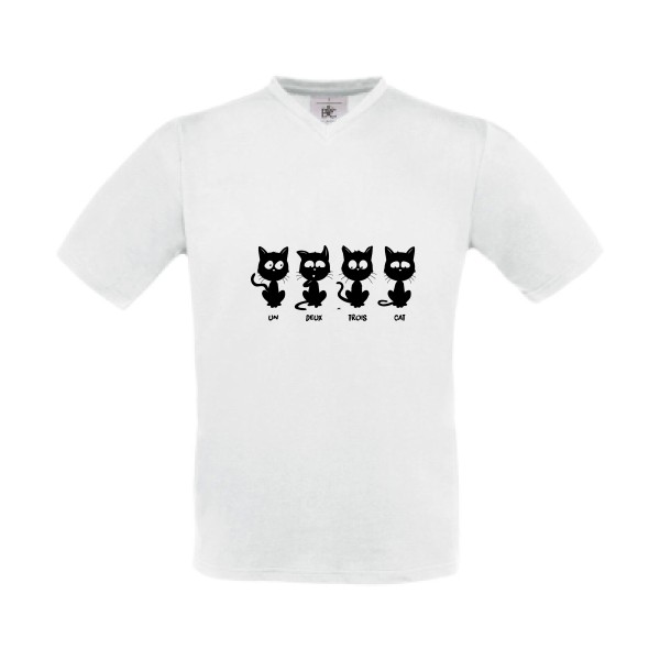 T shirt humour chat - un deux trois cat - B&C - Exact V-Neck -