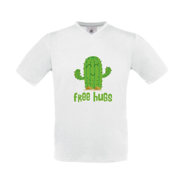 FreeHugs- T-shirt Col V Homme - thème tee shirt humoristique -B&C - Exact V-Neck -