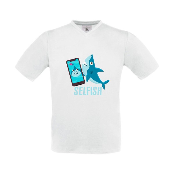 Selfish - T-shirt Col V Geek pour Homme -modèle B&C - Exact V-Neck - thème humour Geek -