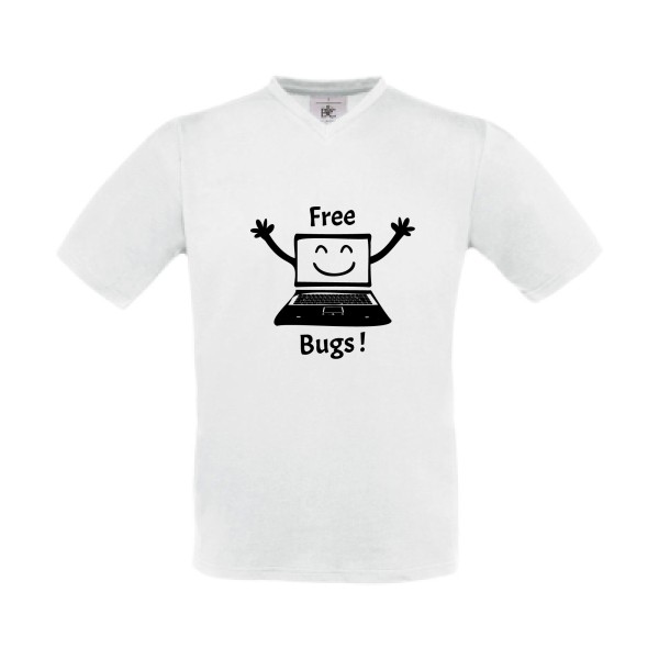 FREE BUGS ! - T-shirt Col V Homme - Thème Geek -B&C - Exact V-Neck-