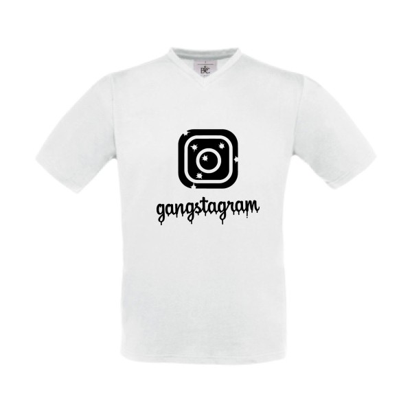 GANGSTAGRAM - T-shirt Col V geek pour Homme -modèle B&C - Exact V-Neck - thème parodie et geek -
