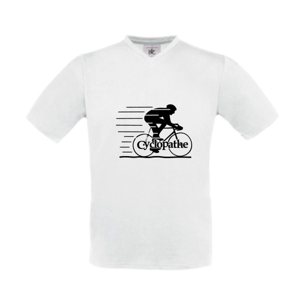 T shirt humoristique sur le thème du velo - CYCLOPATHE !- Modèle T-shirt Col V-B&C - Exact V-Neck-