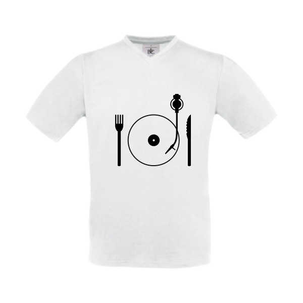 Eat some vinyl - T-shirt Col V vinyl Homme - modèle B&C - Exact V-Neck -thème rétro et vintage -