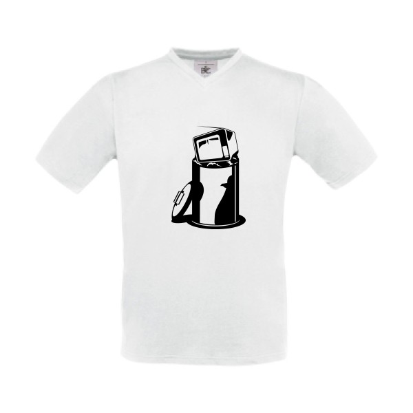 T-shirt Col V Homme original - TV poubelle - 