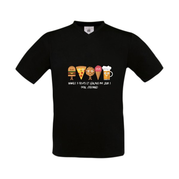 5 fruits et légumes - Tee shirt humoristique Homme - modèle B&C - Exact V-Neck - thème humour et pub -