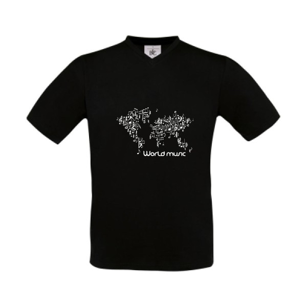 World music - T-shirt Col V musique Homme - modèle B&C - Exact V-Neck -thème dj musique -