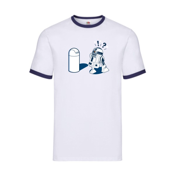 R2D2 7C - T-shirt ringer R2D2 pour Homme -modèle Fruit of the loom - Ringer Tee - thème parodie et cinema -