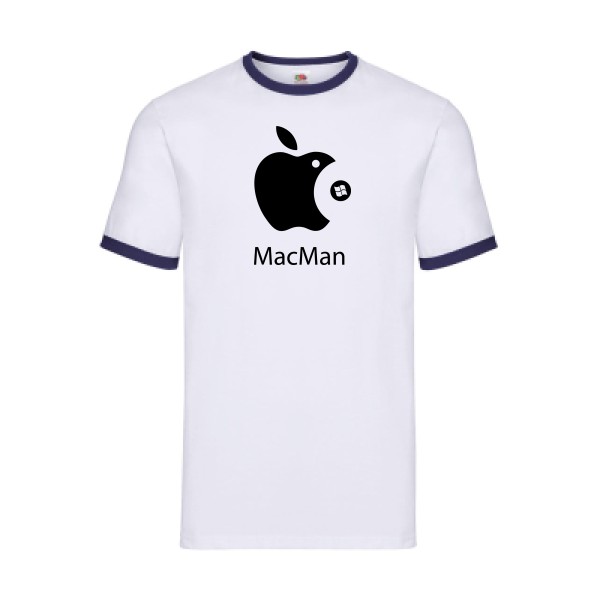 MacMan - T-shirt ringer vintage pour Homme -modèle Fruit of the loom - Ringer Tee - thème retro et jeux videos -