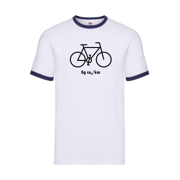 Zéro grammes de CO2 - T-shirt ringer velo humour pour Homme -modèle Fruit of the loom - Ringer Tee - thème humour et vélo -