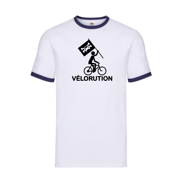 Vélorution- T-shirt ringer Homme - thème velo et humour -Fruit of the loom - Ringer Tee -