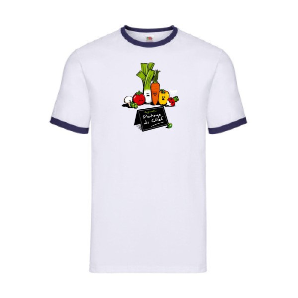 Potage du Chef - T-shirt ringer rigolo Homme - modèle Fruit of the loom - Ringer Tee -thème humour cuisine et top chef-