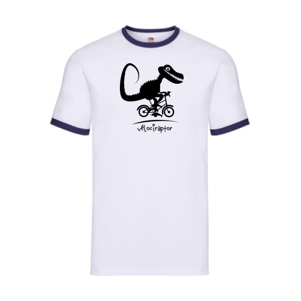 vélociraptor -T-shirt ringer rigolo- Homme -Fruit of the loom - Ringer Tee -thème  humour dinausore - 