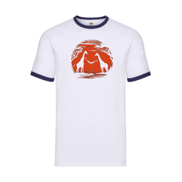 girafe - T-shirt ringer Homme animaux  - Fruit of the loom - Ringer Tee - thème geek et zen