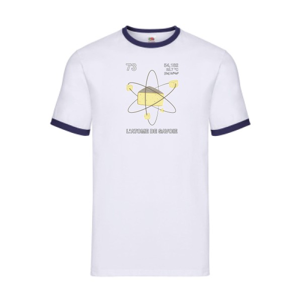 L'Atome de Savoie. - T-shirt ringer humoristique pour Homme -modèle Fruit of the loom - Ringer Tee - thème montagne -