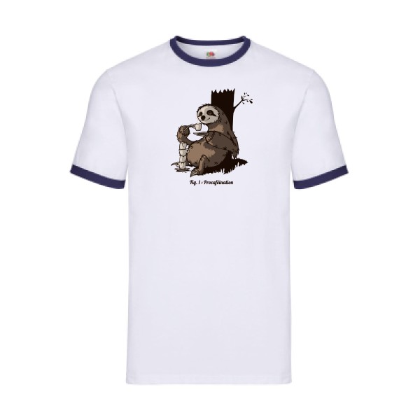 Procaféination -T-shirt ringer animaux  -Fruit of the loom - Ringer Tee -thème  humour et bestiole - 