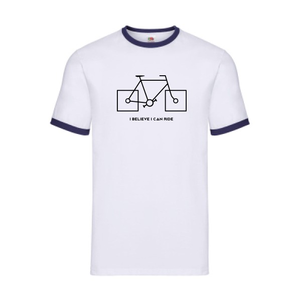 I believe I can ride - T-shirt ringer velo humour Homme - modèle Fruit of the loom - Ringer Tee -thème humour et vélo -