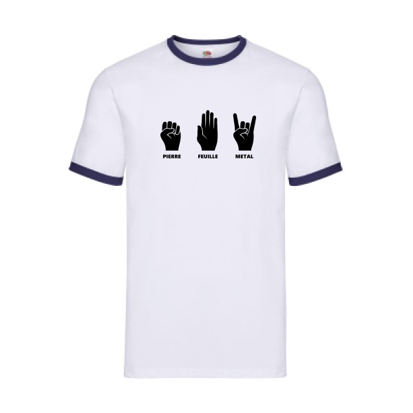 Pierre Feuille Metal - modèle Fruit of the loom - Ringer Tee - T shirt Homme humour - thème tee shirt et sweat parodie -