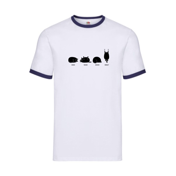 Journée type - T-shirt ringer cocasse pour Homme -modèle Fruit of the loom - Ringer Tee - thème chat -