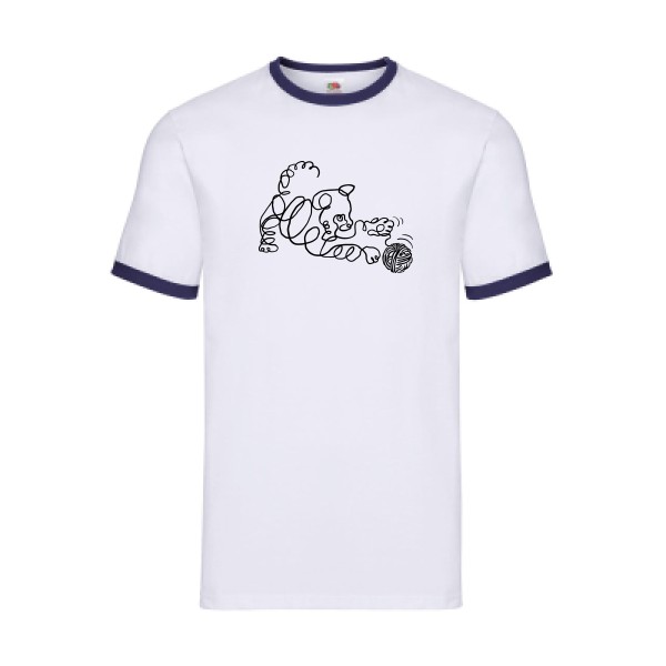 Pelote de chat -T-shirt ringer rigolo Homme -Fruit of the loom - Ringer Tee -thème  chat et animaux - 