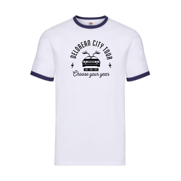 Delorean city tour - T-shirt ringer vintage pour Homme -modèle Fruit of the loom - Ringer Tee - thème automobile et cinema -