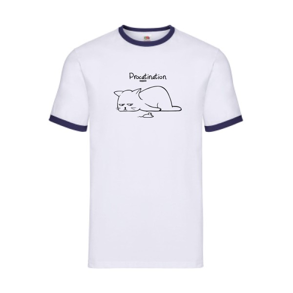 Procatination - T-shirt ringer drole pour Homme -modèle Fruit of the loom - Ringer Tee - thème humour et chat -