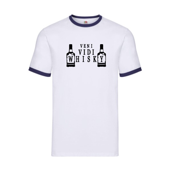 VENI VIDI WHISKY - T-shirt ringer humour original pour Homme -modèle Fruit of the loom - Ringer Tee - thème alcool et humour potache - -