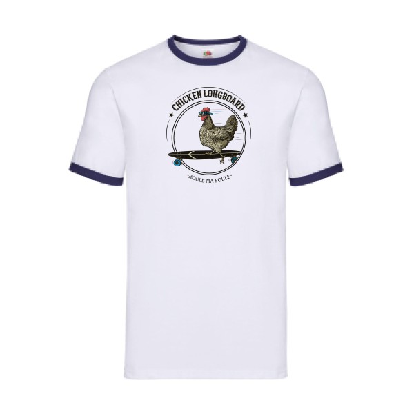 Chicken Longboard - T-shirt ringer - vêtement original avec une poule-