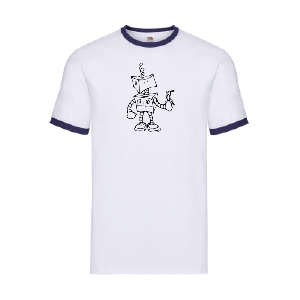 Robot & Bird - modèle Fruit of the loom - Ringer Tee - geek humour - thème tee shirt et sweat geek -