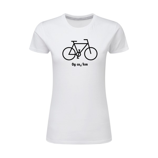 Zéro grammes de CO2 - T-shirt femme léger velo humour pour Femme -modèle SG - Ladies - thème humour et vélo -