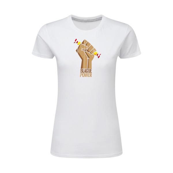 Blague Power - T-shirt femme léger parodie Femme - modèle SG - Ladies -thème blague carambar -