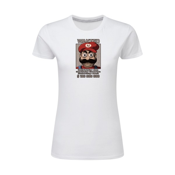 Wanted Mario-T-shirt femme léger Geek - SG - Ladies- Thème Geek -