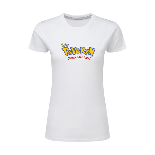Povekon - T-shirt femme léger drôle Femme - modèle SG - Ladies -thème parodie pokemon -