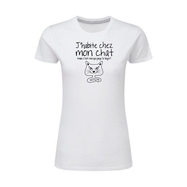 J'habite chez mon chat - T-shirt femme léger mignon pour Femme -modèle SG - Ladies - thème animaux et chats -