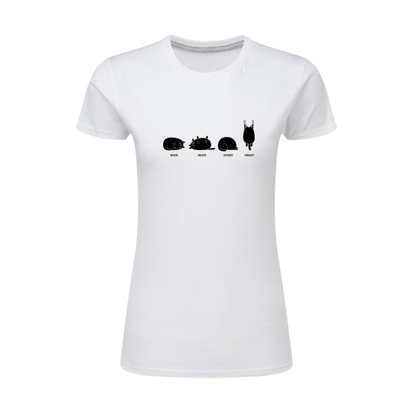 Journée type - T-shirt femme léger cocasse pour Femme -modèle SG - Ladies - thème chat -