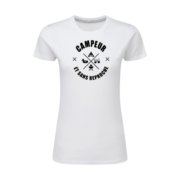 CAMPEUR... - T-shirt femme léger camping Femme - modèle SG - Ladies -thème humour et scout -