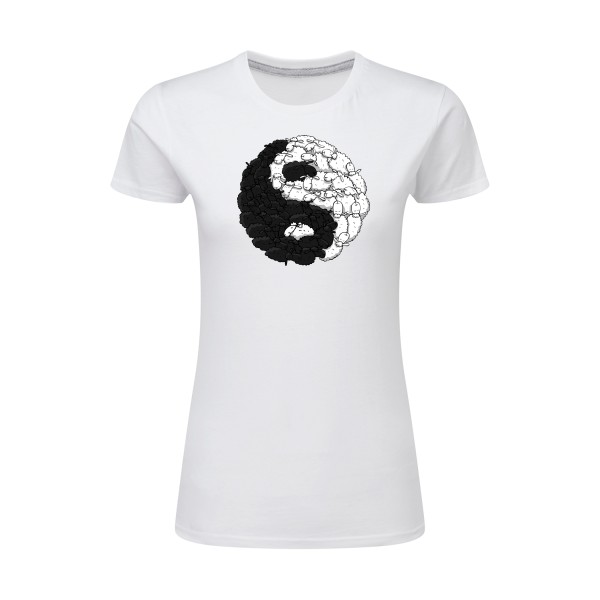 Mouton Yin Yang - Tee shirt humoristique Femme - modèle SG - Ladies - thème zen -