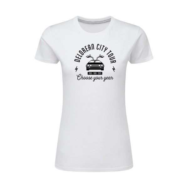Delorean city tour - T-shirt femme léger vintage pour Femme -modèle SG - Ladies - thème automobile et cinema -