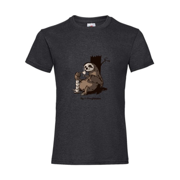 Procaféination -T-shirt enfant animaux  -Fruit of the loom - Girls Value Weight T -thème  humour et bestiole - 