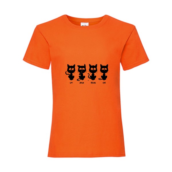 T shirt humour chat - un deux trois cat - Fruit of the loom - Girls Value Weight T -