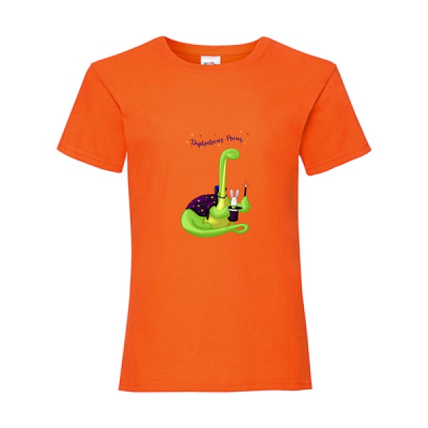 T shirt rigolo diplodocus sur Fruit of the loom - Girls Value Weight T
