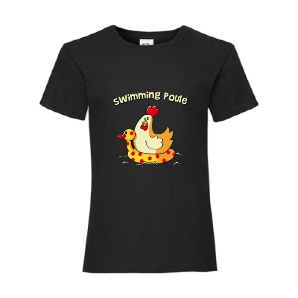 swimming poule - T-shirt enfant rigolo Enfant - modèle Fruit of the loom - Girls Value Weight T -thème burlesque -