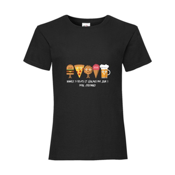 5 fruits et légumes - Tee shirt humoristique Enfant - modèle Fruit of the loom - Girls Value Weight T - thème humour et pub -